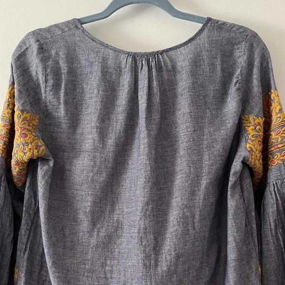 renee c. gray peasant blouse top with pink gold embroidery long sleeve sz small - Picture 8 of 13